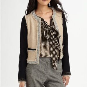 Tory Burch Sairy Black and Tan Tweed Jacket with crystals